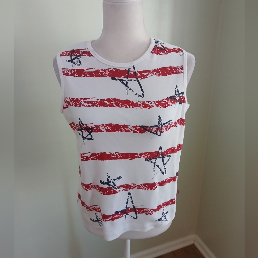 2/$15 CB Casual Sleeveless Star Stripe Top